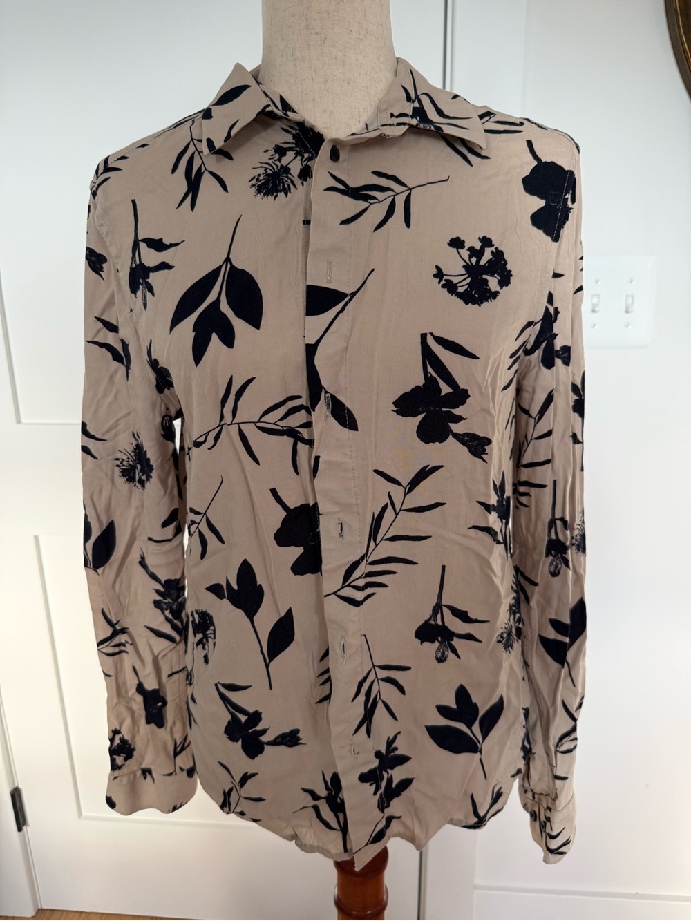 Tan and blue floral button up